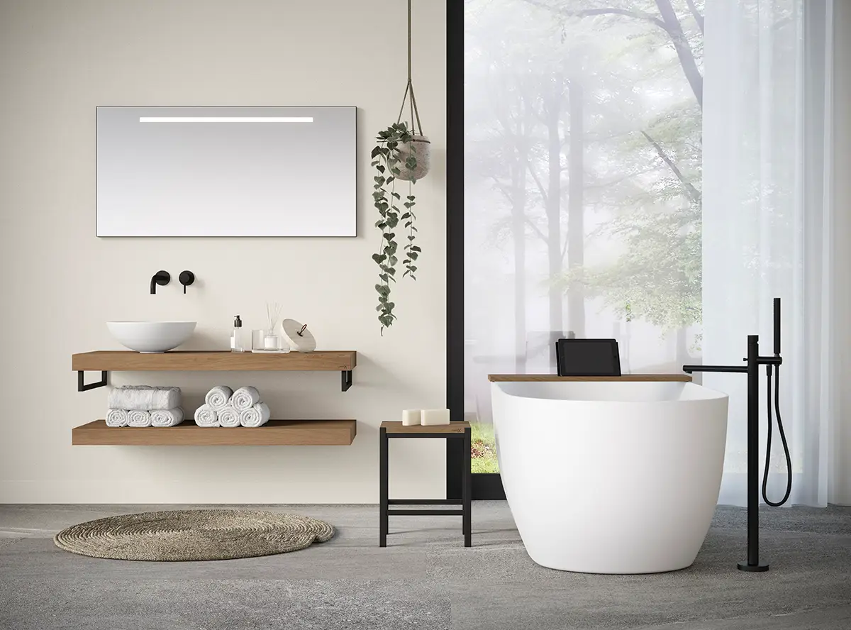 Badkamer met houten badmeubel van LoooX